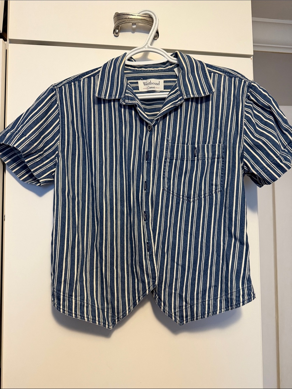 Westbound Navy and White Vertical Stripe Short-Sleeve Button-Down Shirt